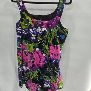 Lane Bryant Black Bright Purple Pink Floral Lined Midi Fit and Flare Dress 16
